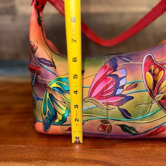 🦋🦋Anuschka Handpainted Leather Medium Hobo Shoulder Bag Butterfly - Picture 13 of 14